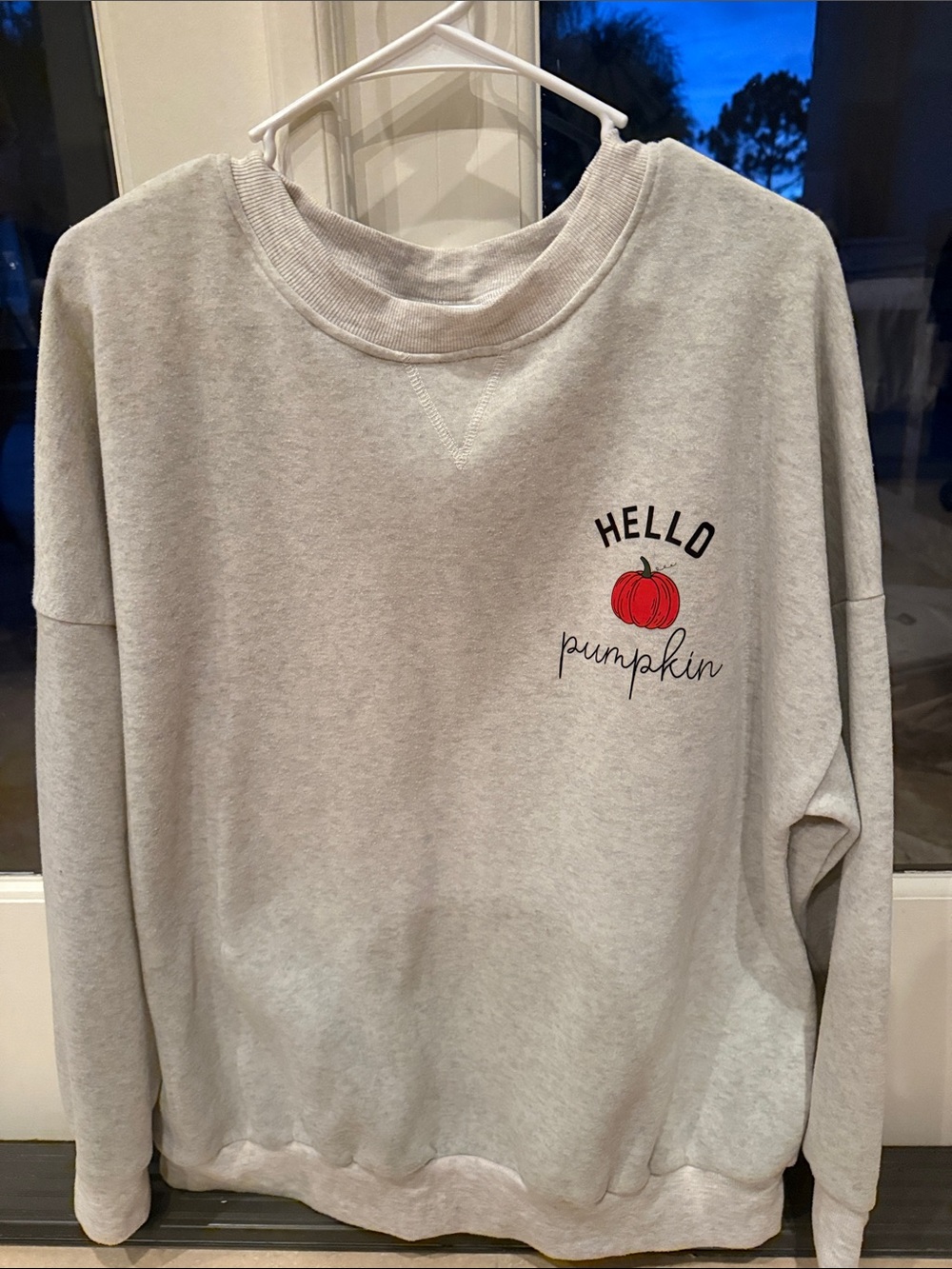 Hello Pumpkin Graphic Sweatshirt - Light Gray with Red Pumpkin